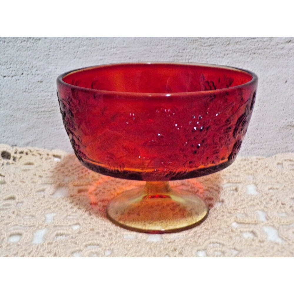 LE Smith Quintec Amberina‎ Vintage Pedestal Footed Candy Dish Compote